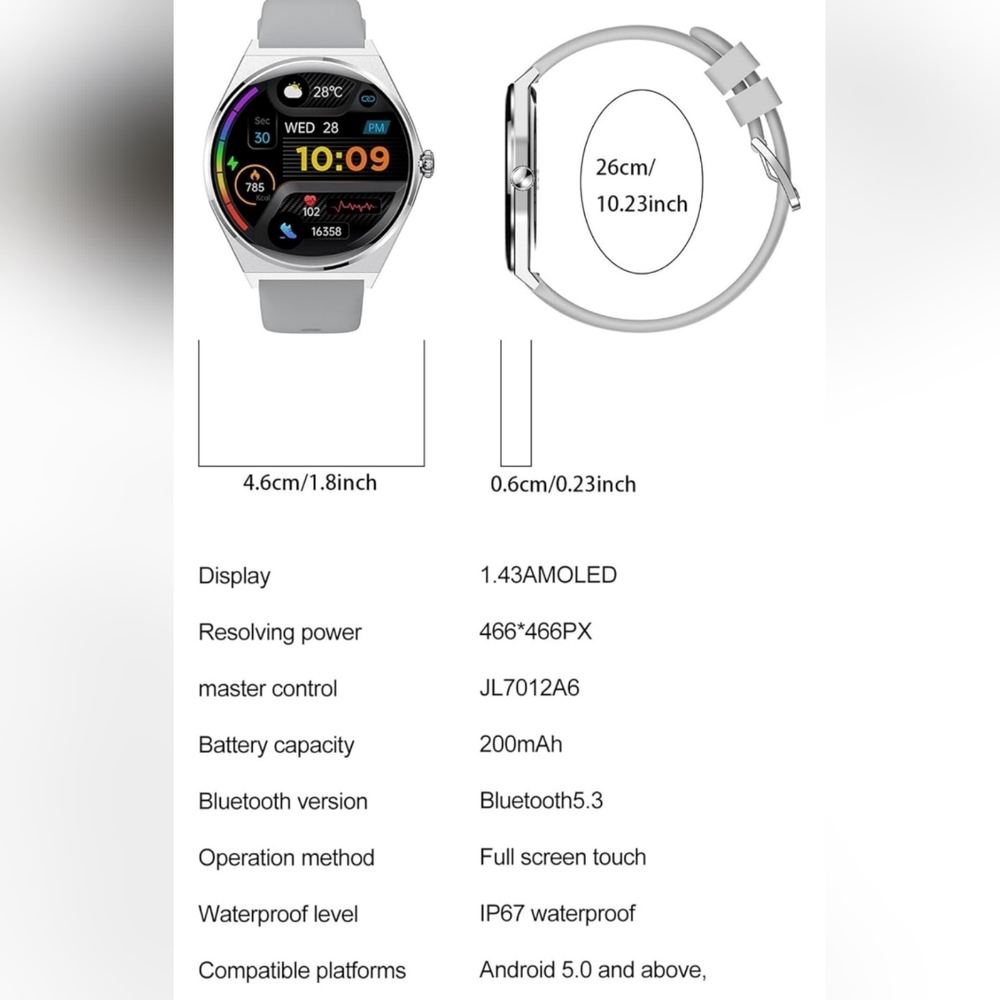 Ultrathin Smart Watch for Women Men(Answer/Make Calls), 1.43" AMOLED, Waterproof - Picture 8 of 8